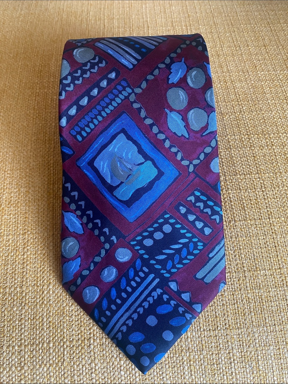 Alviero Martini Men's Silk Geometric Tie Blue & Burgundy Italy